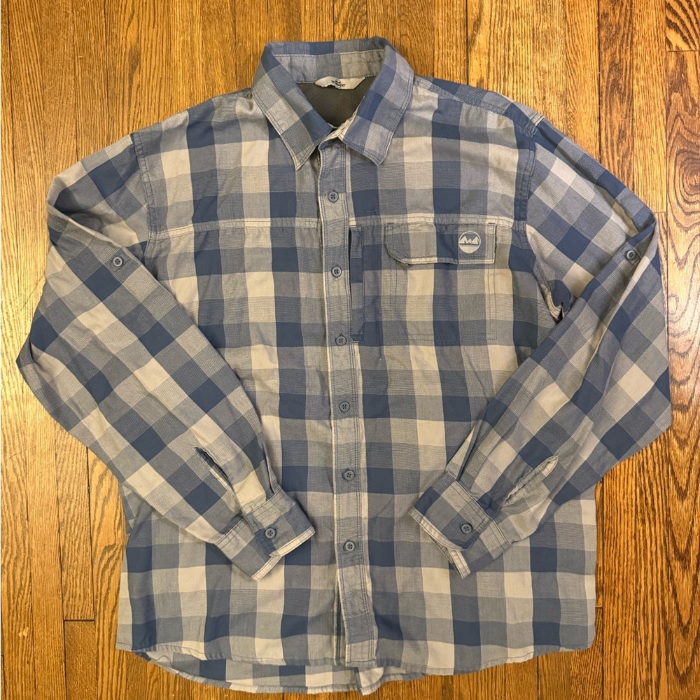 Wrangler Men's Outdoor Roll Sleeve In Blue Plaid Camping Utility Hiking L